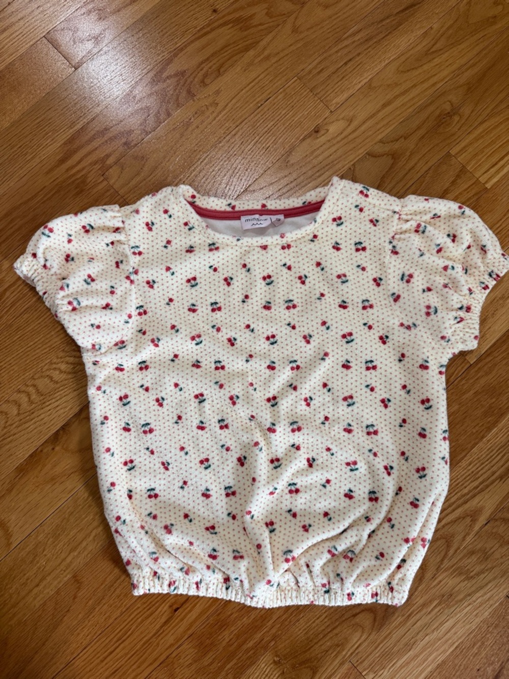 Minnow Cream Terrycloth Tee with Red Cherry Print 7/8